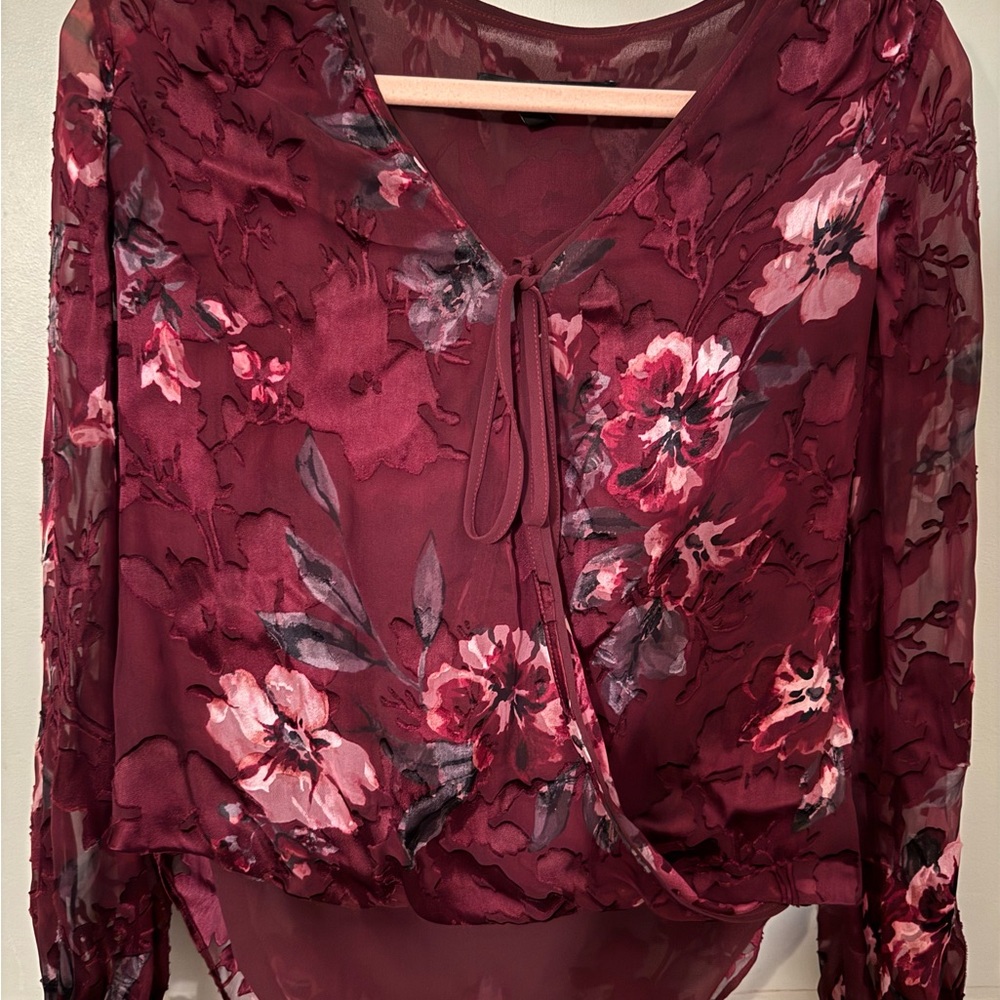Floral Burgundy Sheer Women's Top